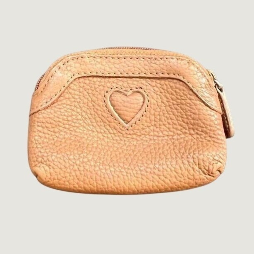 Brighton Coin Purse Tan Pebbled Leather Heart Detail Daisy Lining OS